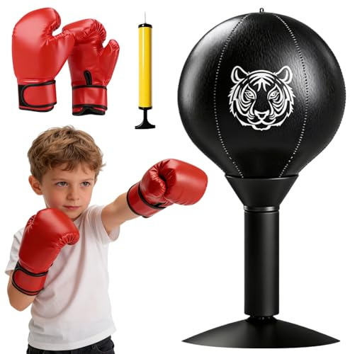 Behogan Punchingball Tisch: Büro Punchingball, Mini boxsack mit Saugnapf und Handschuhe, Rage Bag, Tisch Boxsack, Mini-Boxball, Desktop Punching Bag Für Erwachsene Büro, Schwarz