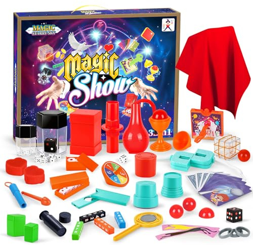 CHMMY Zauberkasten, Zaubertricks Set für Kinder, 32 Zaubertricks und Illusionen mit Neuheit Magie Requisiten Zauber Tricks, Zaubertricks für Jungen und Mädchen, Weihnachten für 6 7 8 9 10 11 12 Jahre