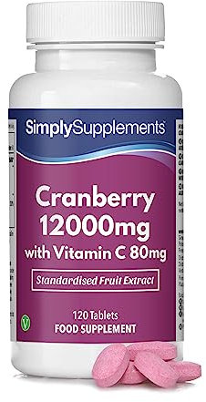 Canneberge 12000mg et Vitamine C 80mg | 120 Comprimés | Adapté aux Végétaliens | 2 mois de Bienfaits| SimplySupplements