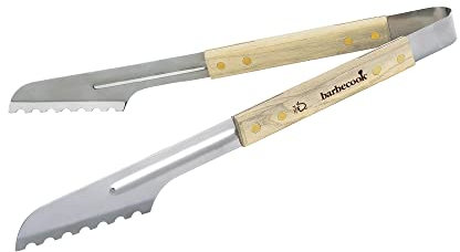 Barbecook BBQ Zange, Grillzange geeignet für Zubereitungen zum Drehen, Luxuszange aus Edelstahl/Birne, 40 cm, Grau-beige