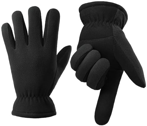 OZERO Winter Gloves for Men Women: -20F Deerskin Waterproof Windproof Leather Polar Fleece Cotton Warm Thermal Insulated Womens Mens Gloves Winter Work Running in Cold Weather-L Denim Black