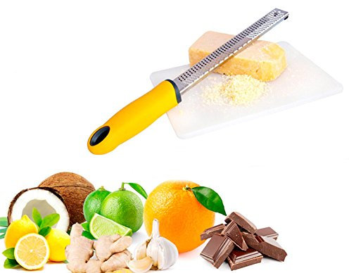 Râpe en acier inoxydable, râpe et zesteur pour fromage, agrumes, citron, gingembre, ail, chocolat, épices, lame tranchante en acier inoxydable + brosse de nettoyage + housse de protection (jaune)