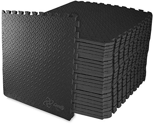 ComFy Mat Gym Flooring Mat, Foam Exercise Mats, Interlocking Puzzle EVA Floor Tiles, Non slip Rubber Cushion For Home Workout, Bonus Adhesives,24X24(60x60cm) Black 6 TILES (24 Square Feet)