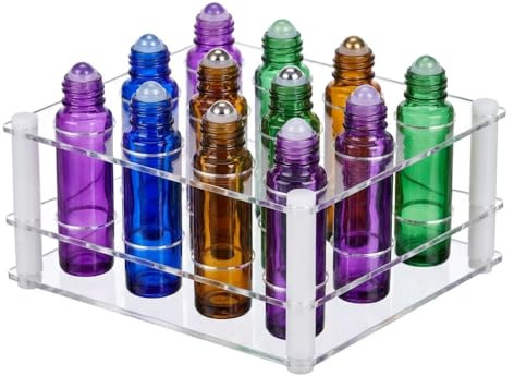BOXIN 12Slots Roller Bottles Holder, Perfect Vertically Hold For Essential Oils Rollers, Great Oils Display Holder Roller Bottles Storage Shelf Organizer,Hole Diameter 2.3cm/0.9inch,Acrylic,DIY