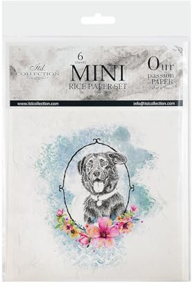 ITD Collection - Mini Reispapier Kreatives Set 14,8 x 14,8 cm (6 Blätter), Decoupage Reispapiere für Basteln, Papier zum Dekoration, Mehrfarbig (RSM007)