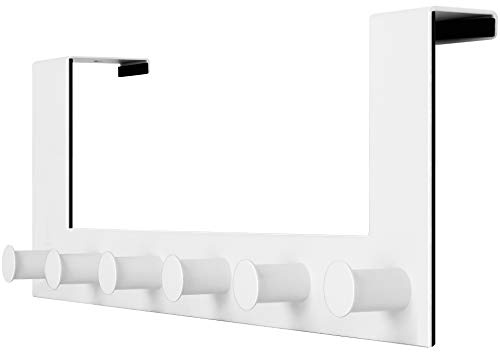 WEBI Over The Door Hooks,Door Hanger,Over The Door Towel Rack,6 Peg Hooks for Hanging,Door Coat Hanger Over The Door Coat Rack for Towels,Clothes,Behind Back of Bathroom,White