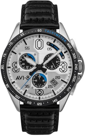 AVI-8 P-51 Mustang Blakeslee Men's Chronograph Pilot Watch – Japanese Meca-Quartz Movement, 43mm Stainless Steel Case, Leather Strap, AV-4077-01