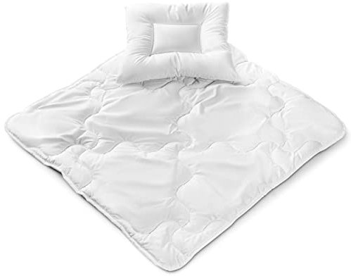 LaLoona Baby Steppbett Set (Decke 80x80 Kissen 35x40 cm), Oeko-TEX® Standard 100 geprüft/Kinder Steppdecke 80 x 80 cm mit Kopfkissen, Bettdecke für Babybett, Kinderwagen, Wiege etc. - Weiß