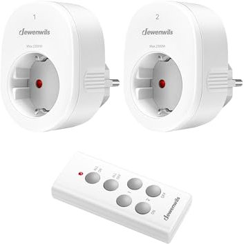 DEWENWILS Enchufe Inalámbrico con Control Remoto, Interruptor de Pared Inalámbrico de Encendido/Apagado, Alcance de 30M, 2300W, Programable y Ampliable, 2 Enchufes con 1 Control Remoto, Blanco