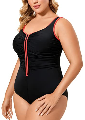 DELIMIRA Baddräkter För Kvinnor Med Inbyggd Kopp Plus Size Baddräkter I Ett Stycke Med Dragkedja Framtill Flerfärgad 36 50