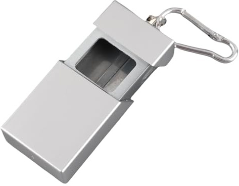 Fdit Pocket Ashtray, Mini Portable Cigarette Holder with Mountaineering Buckle Stainless Steel for Outdoor Travel (Silver)