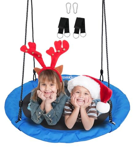 JUNGLE WELL Nest Swing Seat for Kids - 100cm Heavy Duty 900D Oxford Fabric, 160KG Capacity, Adjustable Tree Straps & 2 Carabiners | UKCA & CE Certified for Indoor & Outdoor Use (Ocean Blue)