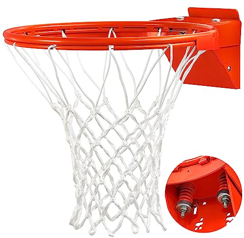 Basketball Rim, Heavy Duty Basketball Rim Replacement - Universal 18 Inch Breakaway Rim and Net,Professional Double-Spring Backboard Rims For In-Ground and Wall-Mounted Basketball Hoops Indoor Outdoor