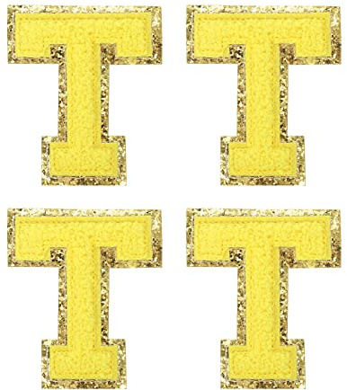sourcing map 4Stück Aufbügler Buchstaben Patches Gelb T Alphabet Dekorativ Reparatur Bestickte Aufnäher Chenille Alphabet Patches zum Aufbügeln für Kleidung Schuhe Hüte Rucksäcke