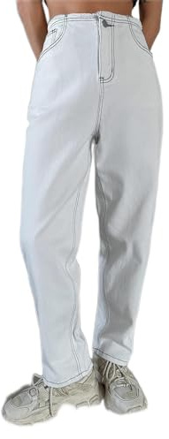 NOVENY Solid Raw Trim Carrot Jeans (Color : Beige, Size : X-Large)