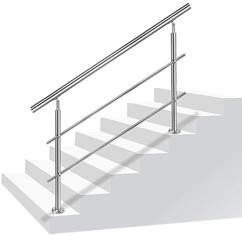 LZQ Handlauf Edelstahl Aussen Geländer für Treppen Brüstung Balkon mit/ohne Querstreben (200cm, 2 Querstreben)