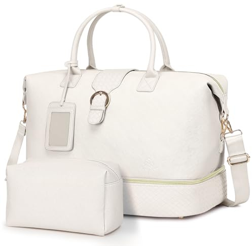 Wochenendtasche aus Leder für Damen, Reisetasche, PU-Übernachtungstasche, Tragetasche mit Schuhfach, Nassfach