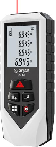Laser Distance Meter Digital Laser Measuring Tool with LCD Backlit Display, Pythagorean Mode, Area & Volume Calculation, ±2mm Accuracy, Class II, Electronic Tape Measure for DIY and Construction 196ft