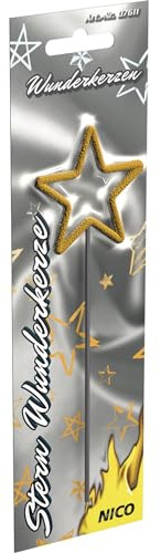 Wunderkerze NICO 7612 Symbolkerze Tortenkerze 13cm nach Wahl Herz,Stern,Einhorn,Kleeblatt (Stern)