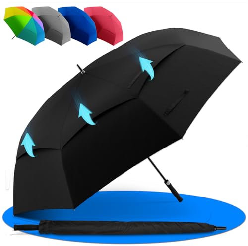 STYNGARD XXL Regenschirm Groß Sturmfest mit 140 cm Durchmesser - Golfschirm mit Auf-zu-Automatik und Doppelbespannung für maximalen Wind- und Regenschutz Modell BELFAST (Schwarz, 130cm)