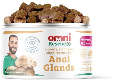 Omni Anal Glands Dog Supplements - Dragons’ Den Winners, One-a-Day Supplement, Psyllium Husk & Apple Pectin - Daily Chew Dog Treat for Full, Blocked, Odorous Glands, 30 Servings, Small 0-15 Kg