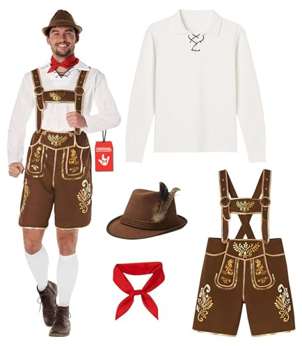 Morph Costume Bavarois Homme, Deguisement Oktoberfest Halloween Homme | Chemise, Lederhosen, Cravate & Chapeau Tyrolien, Look Bavarois, Parfait pour Halloween, Idéal pour se Déguiser