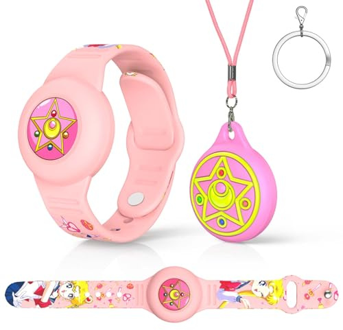 1pc Bracelet étanche et 1pc Pendentif Coque de Protection pour Apple Airtag, Enfants Apple Airtag IP53 Protection Anti - perte GPS Tracking Corps Entier Mignon Animation Silicone Réglable(rose,rose b)