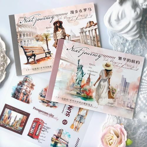 200 Pz/20 Fogli Adesivi Scrapbooking Stickers Pre Cut Scrapbooking Adesivi da Viaggio Stickers Aesthetic PET&Washi Materiale per Diari Carta Decorativa per Album (Next Journey 2)