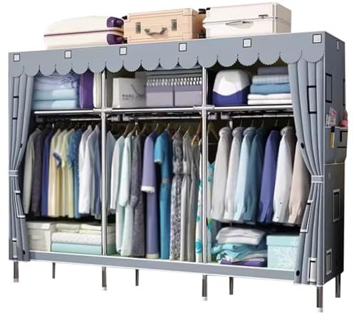 Montieren Sie den Kleiderschrank mit Aluminiumrahmen und hängendem Kleiderschrank mit Stoffbezug. Der Kleiderschrank ist besonders stabil für die Aufbewahrung von Kleidung und Schuhen
