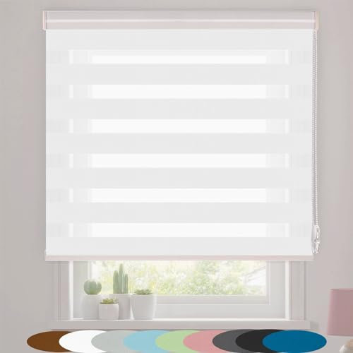 Rollos für Fenster Und Türen 55 x 240 cm Blickdicht Sichtschutz Sonnenschutz Zebrarollo Fensterrollo Bequeme Montage für Fenster & Türen, Weiß