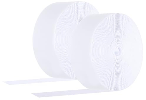 PATIKIL 2 x 30ft Hook and Loop Strips, 1 Set Roll Strong Tape Double Sided Adhesive Sticky Fastener Back Mounting Tape for Home or Office Use, Indoor & Outdoor Use, White