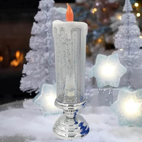 LED-Kerzen mit Sockel,LED Weihnachtskerzen,Weihnachten Flammenlose Kerze,LED-Glitzer-Weihnachtskerzen,USB Wiederaufladbare Kerzen,LED Kerzen für Weihnachten,Party,Hochzeit,Heimdekoration (Silber)