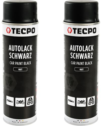 TECPO Lackspray schwarz matt, 2x500ml Autolack Rallyschwarz Sprühlack Farbspray mit hoher Deckkraft für Innen- und Außenbereich