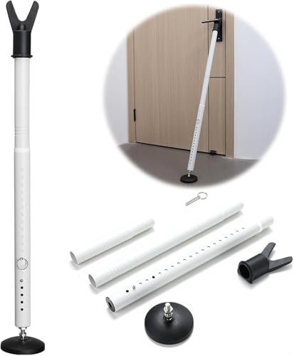 Door Security Bar, Heavy Duty Door Stoppers Security Bar with Big Rubber Base, 66-127 cm Detachable Burglar Bar for Home, Travel, Matt White