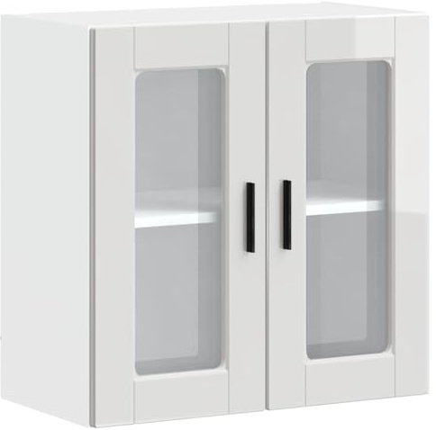 vidaXL Küchen-Hängeschrank mit Glastür Porto Hochglanz-Weiß