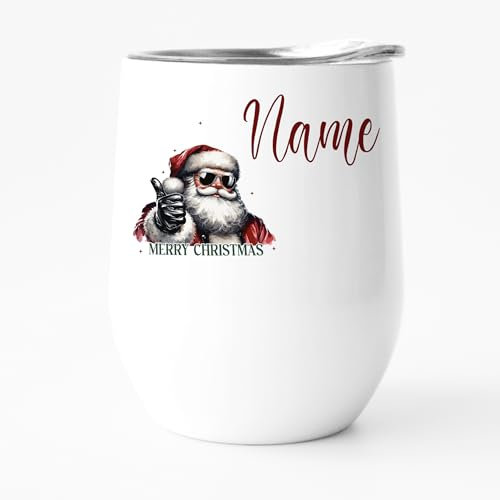 GRAZDesign Becher für Glühwein Wein mit Namen personalisiert Weihnachten Weihnachtsmann Motiv mit Deckel aus Edelstahl 350ml