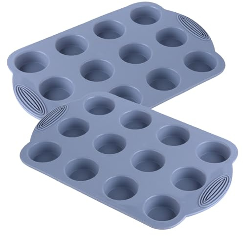 JSTHHTT 2 Pièces Moule à Muffin en Silicone, Moules à Cupcakes, Moule Patisserie, Plaque Anti-adhésif Moule, pour Cupcakes, Brownies, Pudding 30 x 19.5 x 2 cm (Gris)