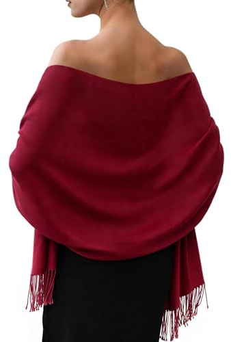 FURTALK Women's Pashmina Shawls and Wraps for Evening Dress Long Scarf Wedding Bride Bridesmaid Shawl Gifts Wine Red