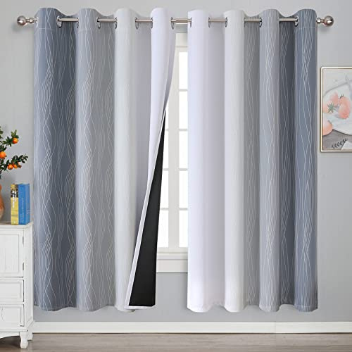 VEHEDE Ombre Farbverlauf Vorhänge Raumverdunkelung Kinderzimmer Gardinen mit Ösen, Ösenvorhang Verdunklung Thermogardine Kälteschutz Warm Hitzeschutz, H 183 x B 132 cm, 2er Set, Grau und Weiß