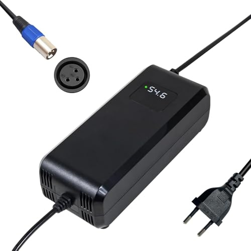 Cargador 54,6V 4A Li-Ion 48V, Bicicleta eléctrica y Patinete eléctrico | Pantalla LED, XLR de 3 pines, múltiples protecciones, función de reparación y certificado CE para una carga segura y fiable.