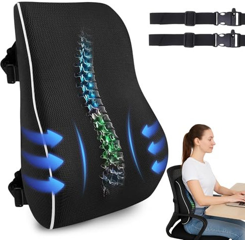 Homestar3 Cojín Lumbar Silla Oficina, Cojín de Soporte Lumbar Ergonómico, Respaldo de Espuma Viscoelástica para Asiento de Coche, Silla de Oficina, Correas Ajustables