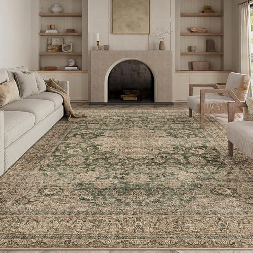 HUGEAR Tappeto Salotto 240x300cm Verde Lavabili in Lavatrice | Antiscivolo, Vintage, Grande, Camera da Letto, Sala, Cameretta, Bambino, Scendiletto, Casa, Esterno, Morbido, Pelo Corto
