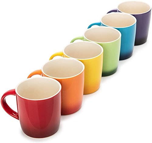 WEGJYKY Tazas de gres multicolores set - Café de té ancho y tazas de chocolate caliente - Juego de 6-11 oz / 312 ml