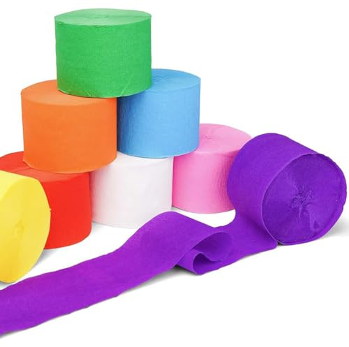 BLPRKOT 8 Pezzi Carta Crespa Colorata, Carta Crepe Rotoli 8 Colori, Decorativa Nastro Carta Crespata, Artigianato di Carta Crepe per Nozze Festa di Compleanno, Decorazioni per Baby Shower