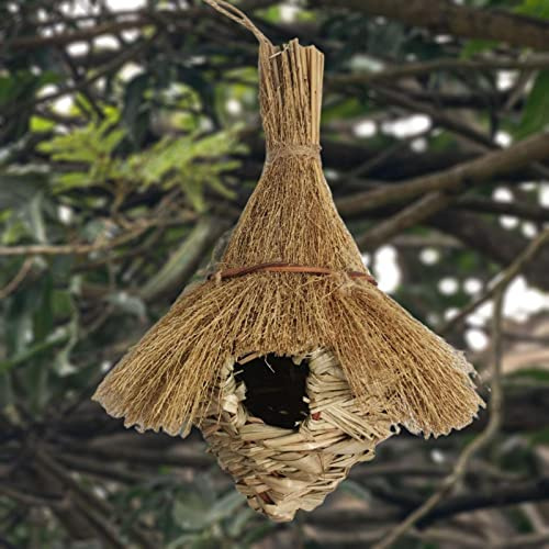 Casetta per uccelli in paglia da appendere capanna per uccelli rifugio accessori per animali domestici per decorazione da giardino casetta per uccelli in tessuto naturale