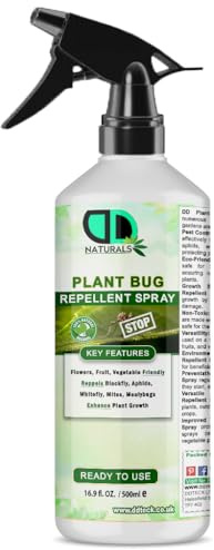 Plant Bug Repellent Spray – 100% Natural & Organic– Safe for Flowers, Fruits & Vegetables – Repels Blackfly, Aphids, Whitefly, Mites & Mealybugs – Enhances Plant Growth – Ready to Use (500ml Spray)