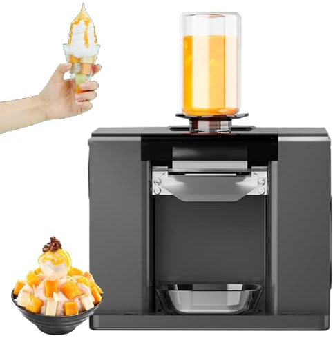 VFMVOYNZ Macchina elettrica per Ghiaccio a Fiocchi di Neve, capacità 60 kg/24 Ore, tritaghiaccio con Contenitore da 750 ml e Vassoio tramoggia per preparare Coni di Neve, frullati, Cocktail(Black)
