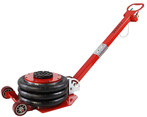 VANCHEMO 3T Pneumatischer Wagenheber Triple Bag Air Jack 6600 lbs, Luftkissenheber Luftheber 150-400 mm Luftkissen Wagenheber 3 Ringe Druckluft Drehbaren Hebebühne für Familienautos KFZ PKW - Rot