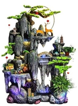 yixinzi-2024 Fuente de pie Entrada Patio Balcón Sala de Estar Paisaje acuático Decoración con pecera Fuente de rocalla Creativa Agua fluyente Fuente Independiente