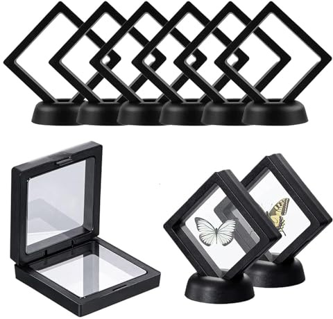 FWORUAIS Lot de 6 cadres flottants - Idéal pour présenter des bagues, colliers, bracelets, boucles d'oreilles, pièces de monnaie, pièces de monnaie, etc. - Noir